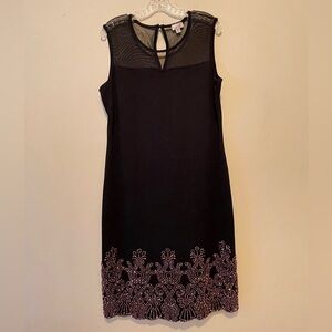 Olivia Matthews Black Cocktail Dress w/Beaded Details. Size XL.  Made in USA.